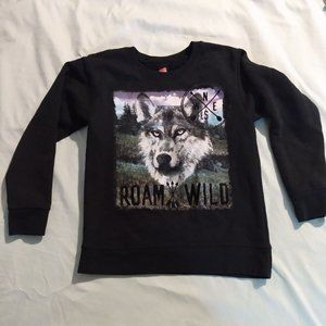 Hanes, kids sweater, ROAM WILD, black, size Small